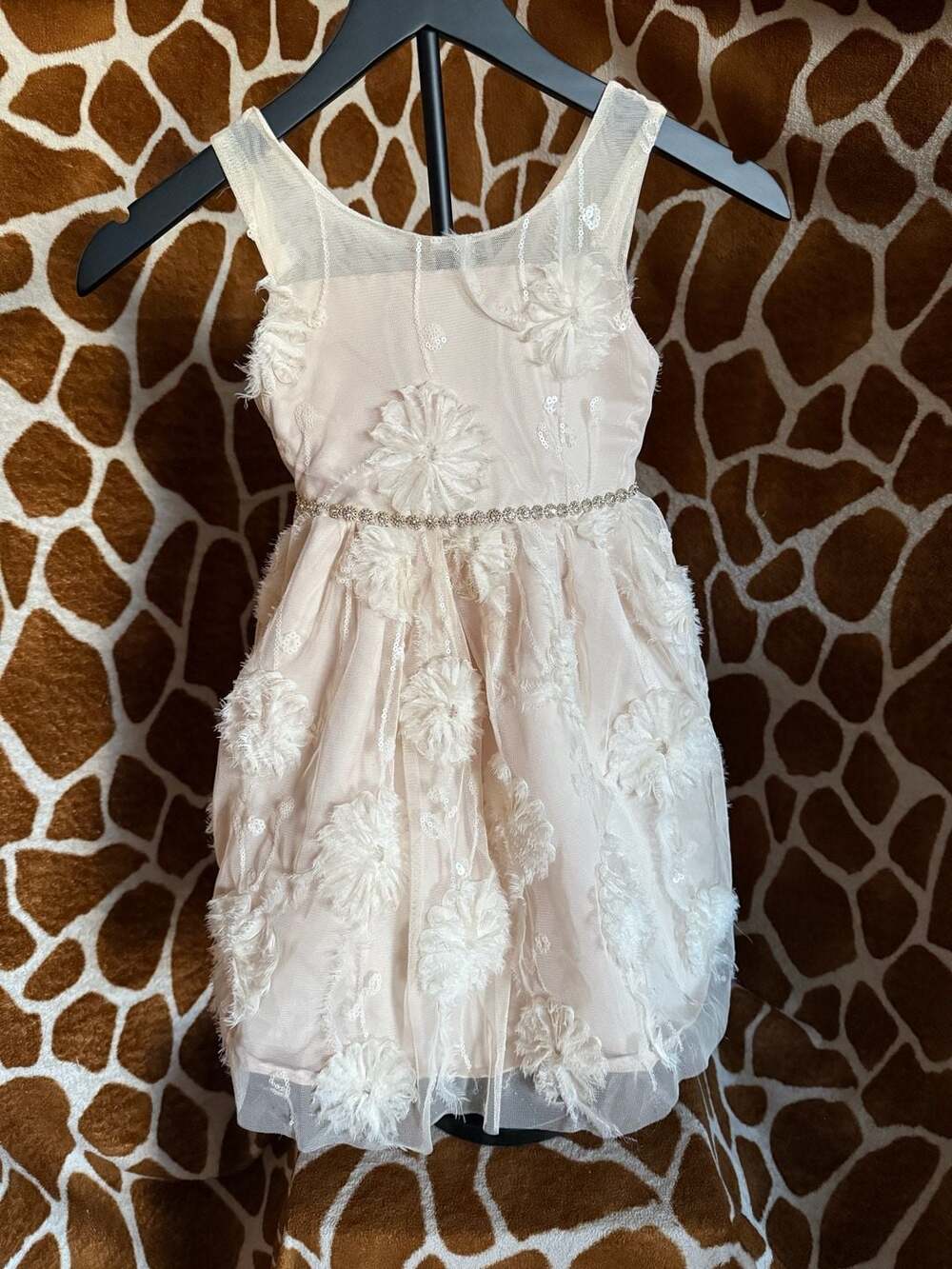 Kensie Girl Size 6 Champagne Tulle Floral Applique Special Occasion Flower Girl